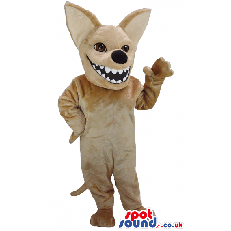 Beige Dog Animal Mascot With Long Ears And Sharp Teeth - Custom