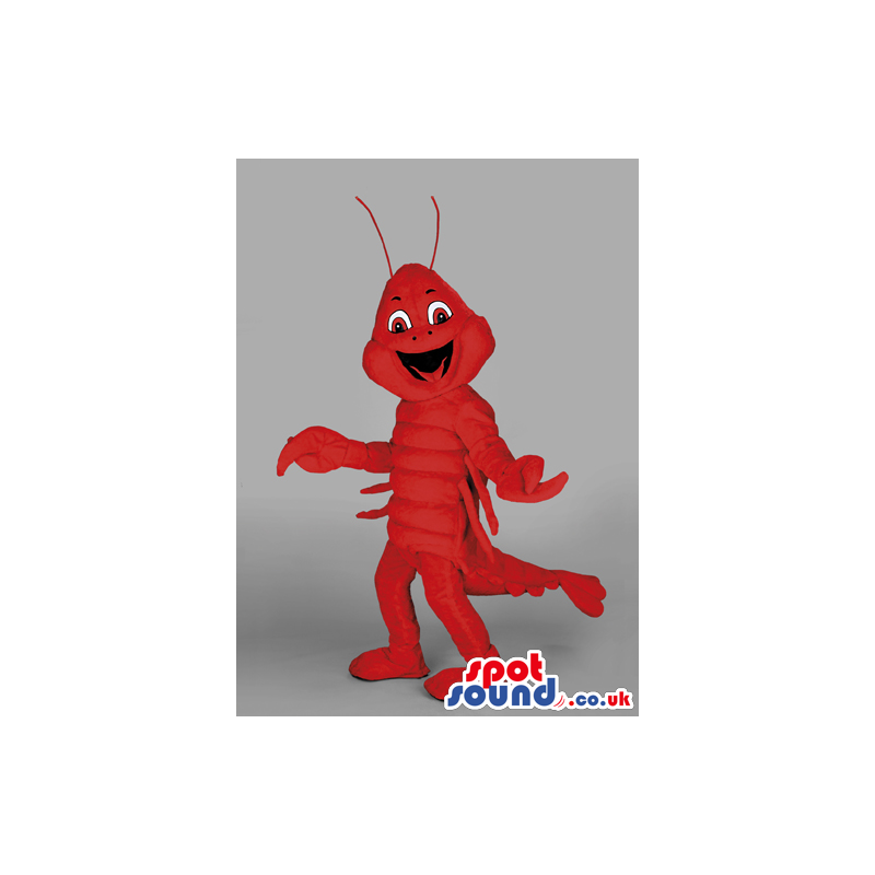 Plain Red Lobster Mascot With Funny Smiling Face And Antennae -