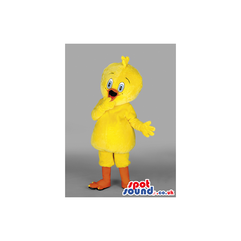 Cartoon Yellow Canary Bird Mascot With Orange Legs - Custom