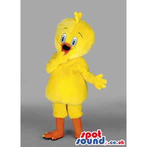 Cartoon Yellow Canary Bird Mascot With Orange Legs - Custom