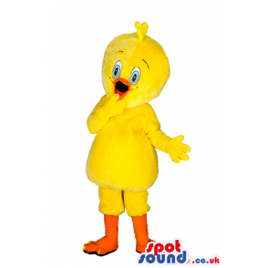 Cartoon Yellow Canary Bird Mascot With Orange Legs - Custom