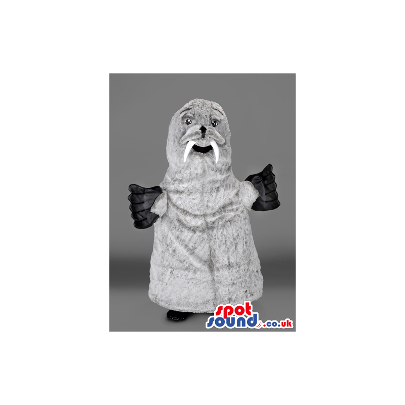 Grey Walrus Sea Animal Mascot With Long White Fangs - Custom