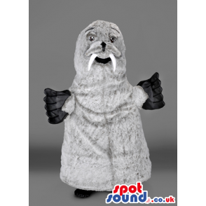 Grey Walrus Sea Animal Mascot With Long White Fangs - Custom