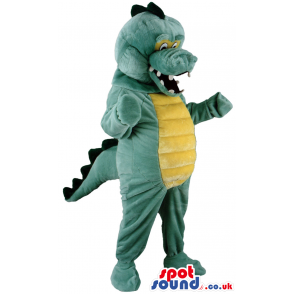 Green Alligator Animal Mascot With Yellow Belly And Teeth -