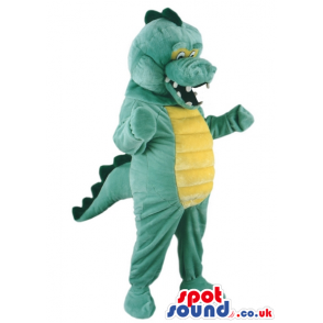 Green Alligator Animal Mascot With Yellow Belly And Teeth -