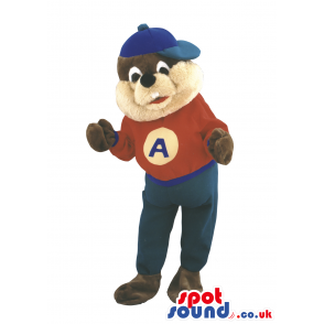 Chipmunk Animal Mascot With Red Sweater And Blue Pants And A