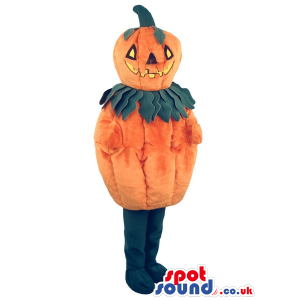 Halloween Pumpkin Mascot With Carved Smile And Yellow Eyes -