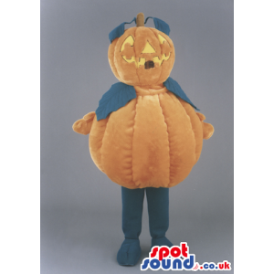 Halloween Pumpkin Mascot With Leaves And Carved Smile - Custom