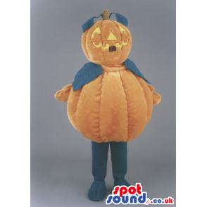 Halloween Pumpkin Mascot With Leaves And Carved Smile - Custom