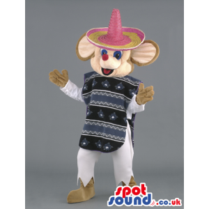 Mariachi Mexican Mouse Animal Mascot With Hat And Poncho -