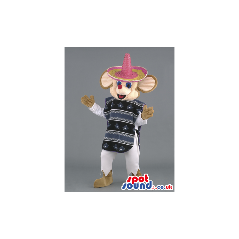 Mariachi Mexican Mouse Animal Mascot With Hat And Poncho -