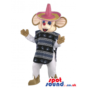 Mariachi Mexican Mouse Animal Mascot With Hat And Poncho -