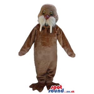 Brown Walrus Animal Mascot With White Fangs And Mustache -