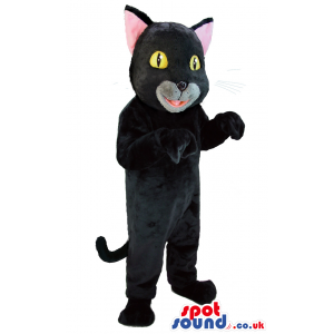 Black Kitten Animal Mascot With Yellow Eyes And Pink Ears -
