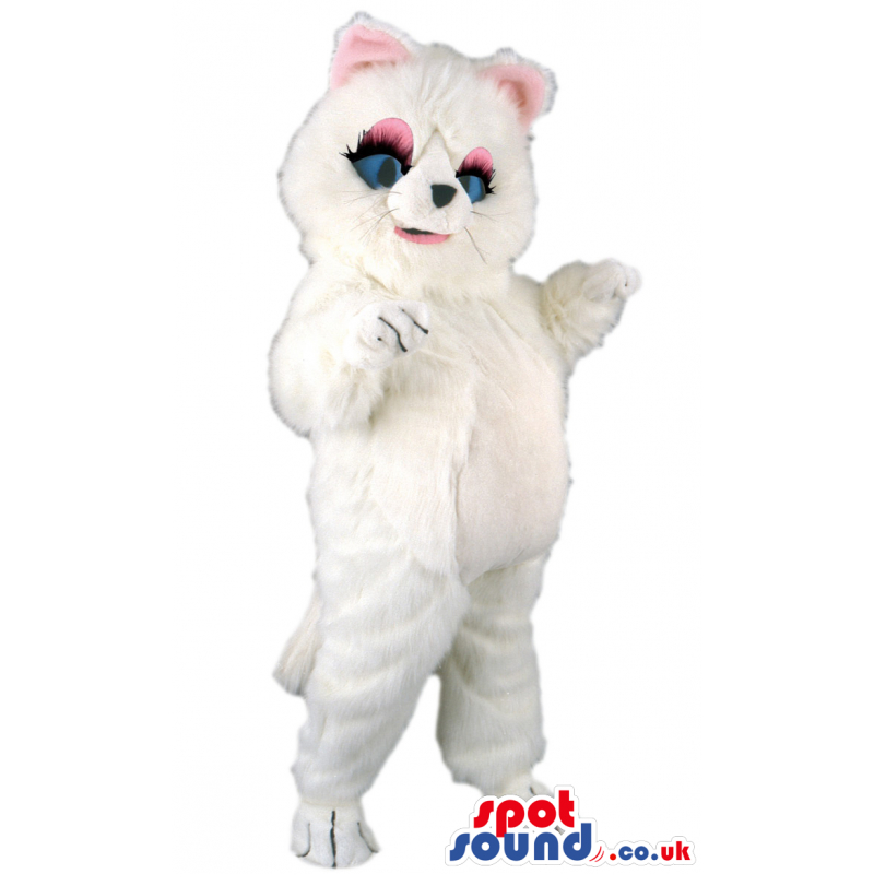 White Pussy Cat Animal Mascot With Customizable Eyes - Custom