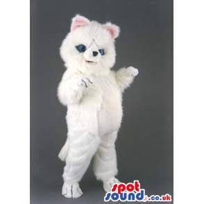 White Pussy Cat Animal Mascot With Customizable Eyes - Custom