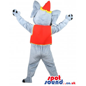 Grey Elephant Animal Mascot With Circus Red Vest And Hat -