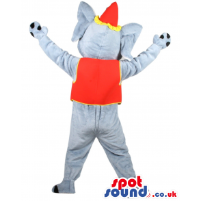 Grey Elephant Animal Mascot With Circus Red Vest And Hat -