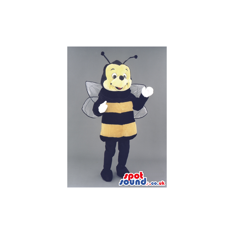 Bee Insect Mascot With Yellow And Black Stripes And Wings -