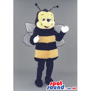 Bee Insect Mascot With Yellow And Black Stripes And Wings -