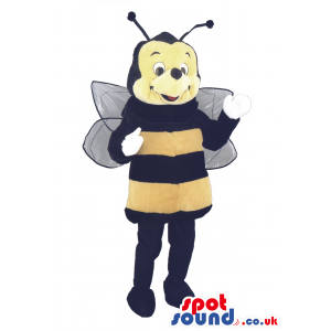 Bee Insect Mascot With Yellow And Black Stripes And Wings -