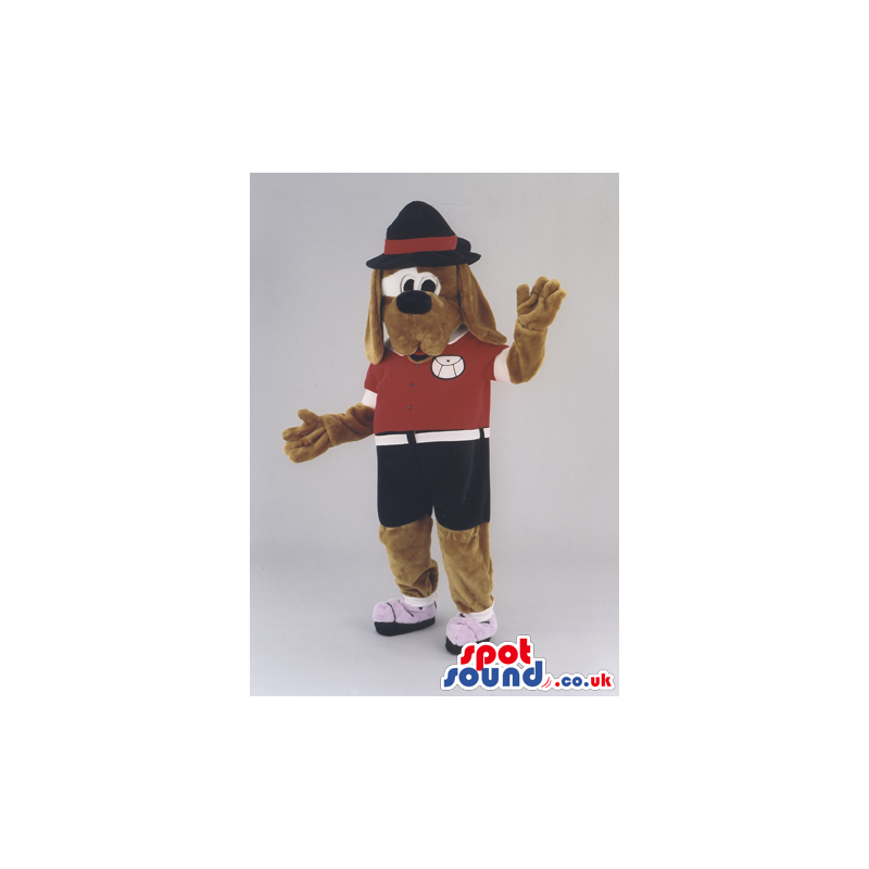 Brown And White Dog Animal Mascot With Hat And Clothes - Custom
