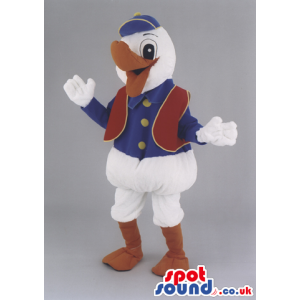 Duck Character Plush Mascot With Red And Blue Garments - Custom