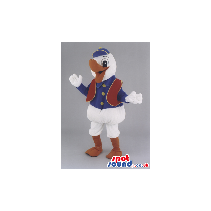 Duck Character Plush Mascot With Red And Blue Garments - Custom