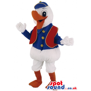 Duck Character Plush Mascot With Red And Blue Garments - Custom