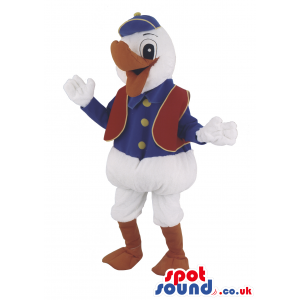 Duck Character Plush Mascot With Red And Blue Garments - Custom