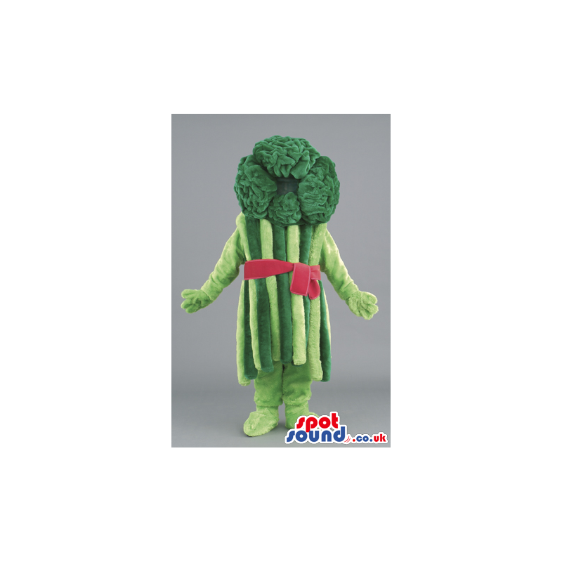 Green Asparagus Vegetable Mascot With Red Ribbon And No Face -