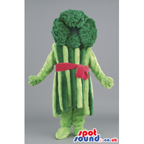 Green Asparagus Vegetable Mascot With Red Ribbon And No Face -