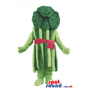 Green Asparagus Vegetable Mascot With Red Ribbon And No Face -