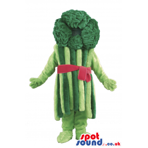 Green Asparagus Vegetable Mascot With Red Ribbon And No Face -