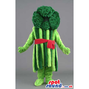 Green Asparagus Vegetable Mascot With Red Ribbon And No Face -