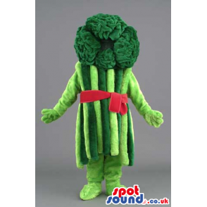 Green Asparagus Vegetable Mascot With Red Ribbon And No Face -