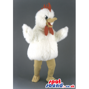 Plain White Hen Chicken Mascot With Yellow Beak And Red Comb -