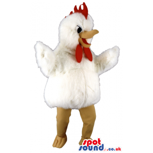 Plain White Hen Chicken Mascot With Yellow Beak And Red Comb -