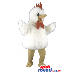 Plain White Hen Chicken Mascot With Yellow Beak And Red Comb -