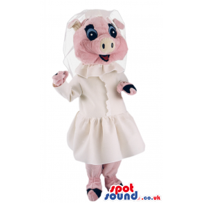 Pig Girl Animal Plush Mascot With Elegant Bride Garments -