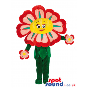 Flower Mascot With Pink And Red Petals And Lovely Face - Custom