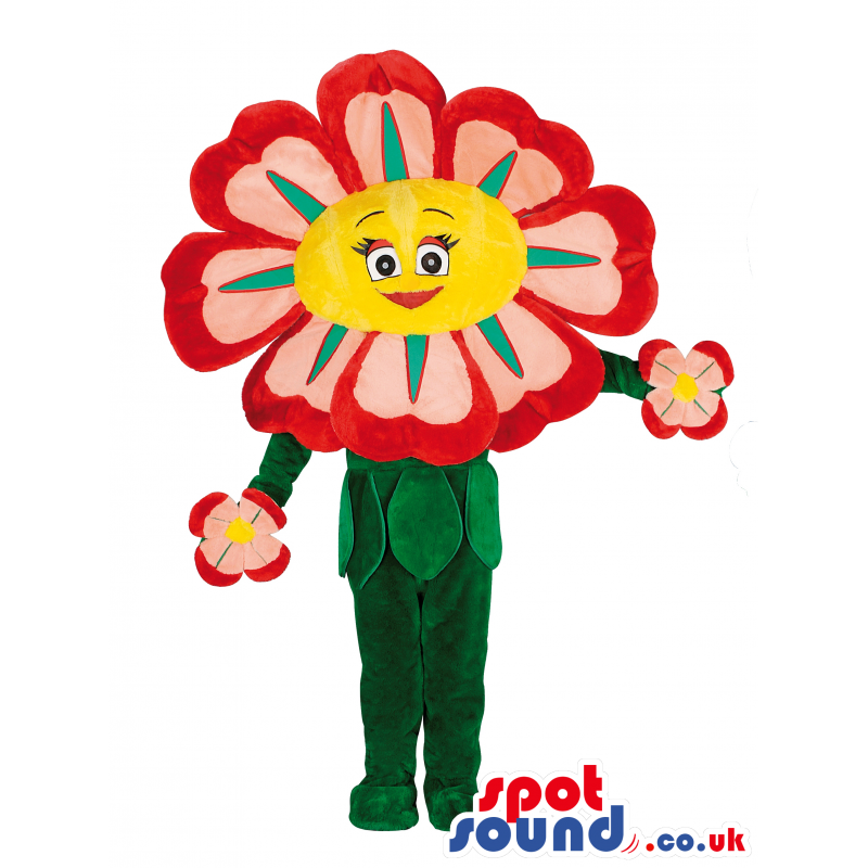 Flower Mascot With Pink And Red Petals And Lovely Face - Custom