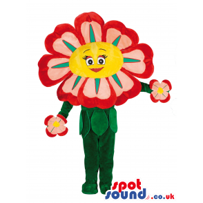 Flower Mascot With Pink And Red Petals And Lovely Face - Custom