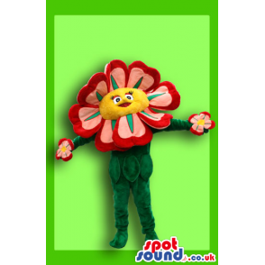 Flower Mascot With Pink And Red Petals And Lovely Face - Custom