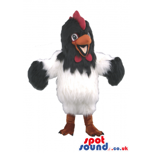 White And Black Hen Chicken Animal Mascot With Red Comb -