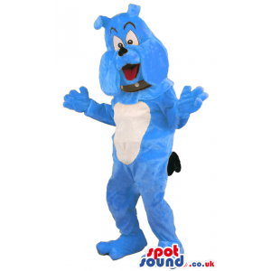 Blue Bulldog Animal Mascot With Collar And Bent Ears - Custom