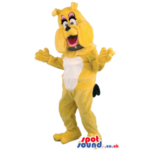 Yellow Bulldog Animal Mascot With Collar And Bent Ears - Custom
