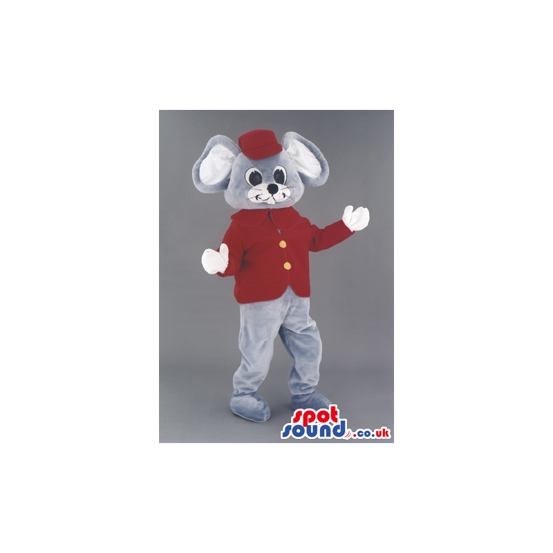 Grey Mouse Animal Mascot With A Red Jacket And A Cap - Custom
