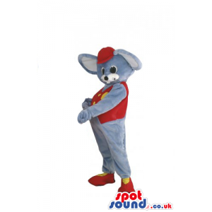 Grey Mouse Animal Mascot With A Red Jacket And A Cap - Custom