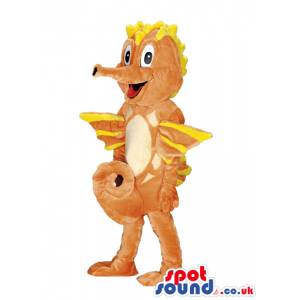 Orange And Yellow Seahorse Animal Mascot With Funny Face -